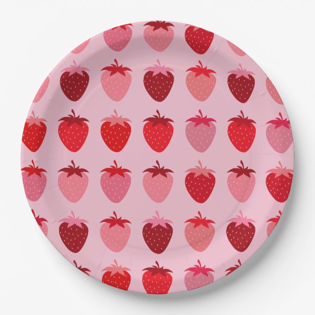 Les Fraises 01 Rosa und Rot Preppy Erdbeeren Pappteller (Vorderseite)