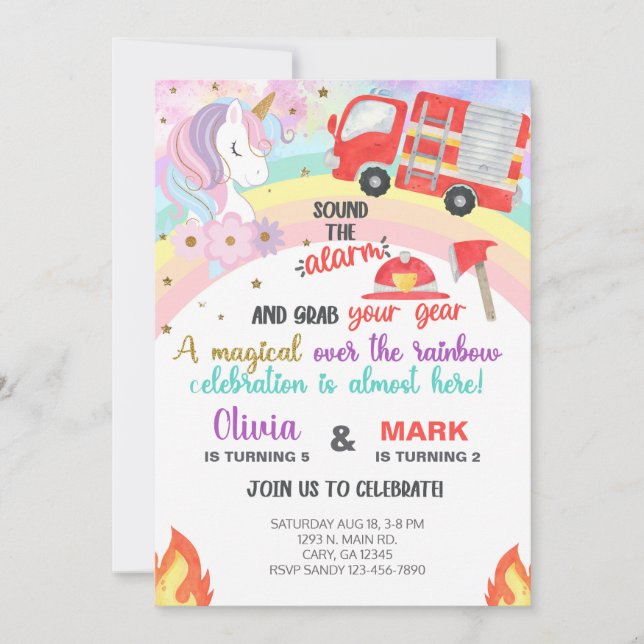 Les frères et soeurs licorne et invitation d'anniv (Devant)