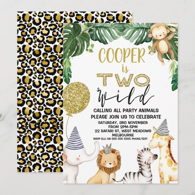 Les Garçons Cheetah Safari Invitation d'anniversai (Devant / Derrière)
