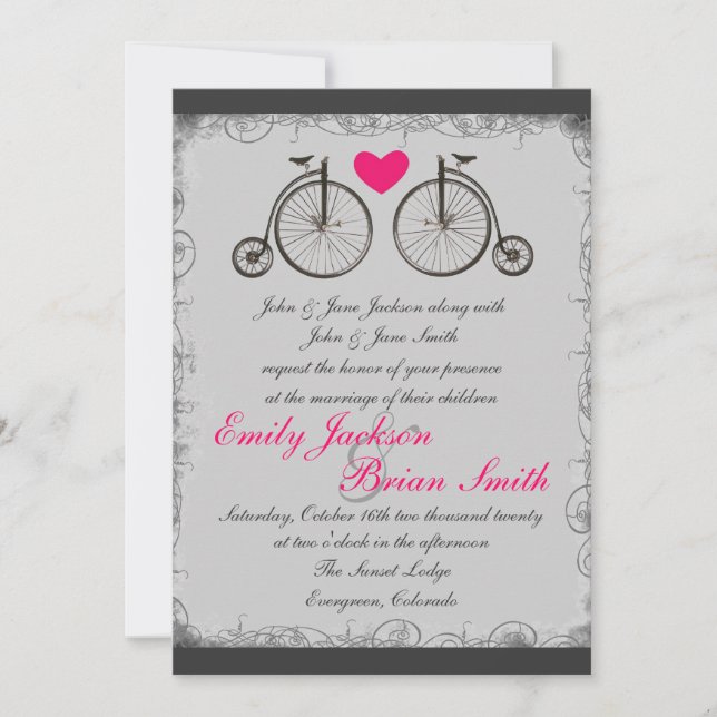 Les invitations à un mariage gris pour un vélo Vin (Devant)