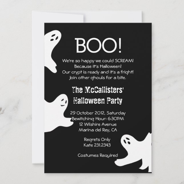 Les Invitations de la fête du costume d'Halloween  (Devant)