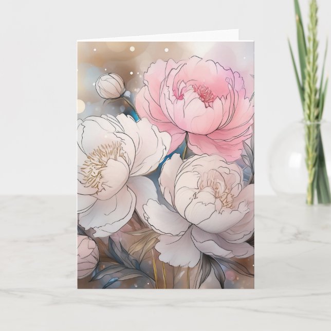 Les jolies pivoines. Cartes de vœux  (Devant)