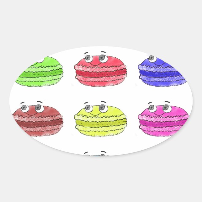 Les Macarons Niedlich Cartoon Ovaler Aufkleber (Vorderseite)