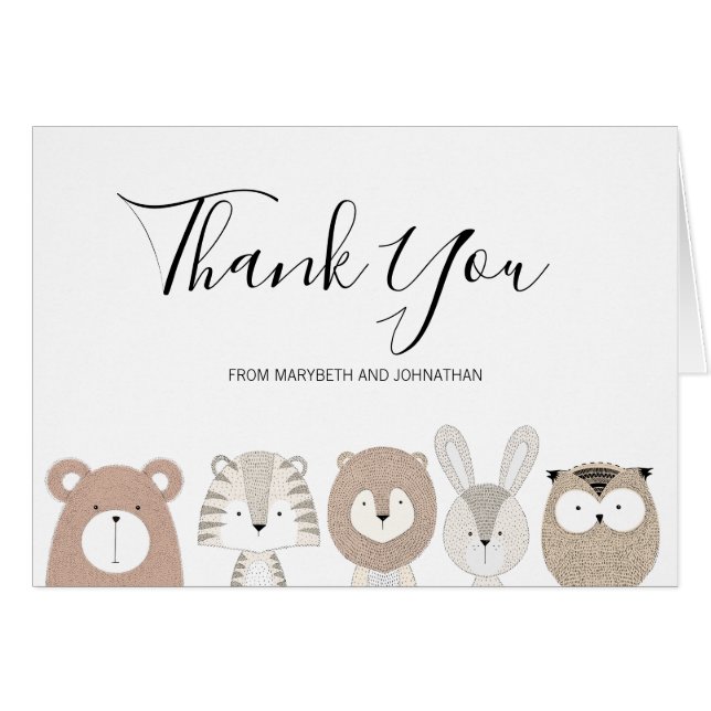 Les mignons animaux Carte de remerciements Baby sh (Devant Horizontal)