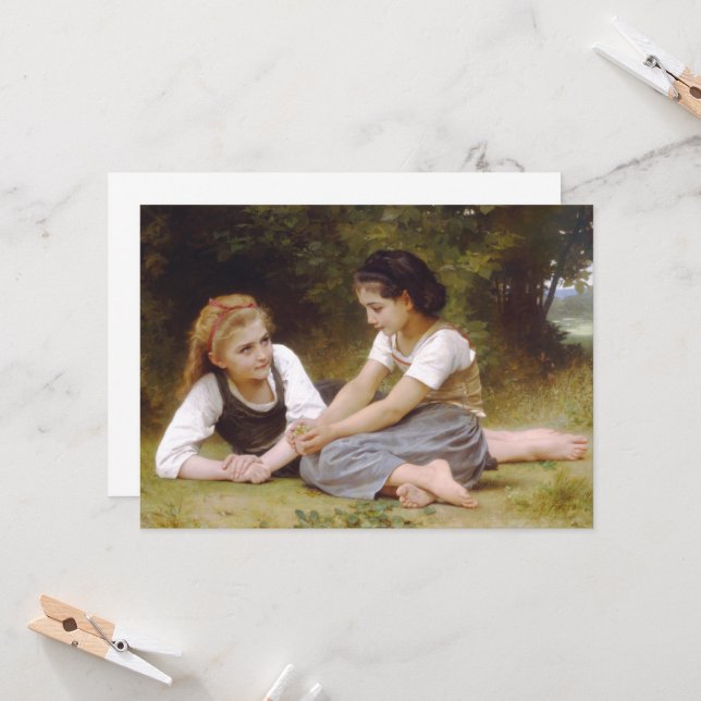 Les Noisettes: Junge Mädchen sammeln Haselnüsse Einladung (Vorderseite/Rückseite Beispiel)