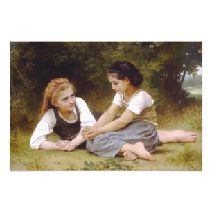 Les Noisettes: Junge Mädchen sammeln Haselnüsse Fotodruck