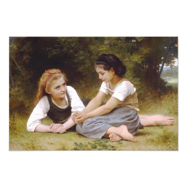 Les Noisettes: Junge Mädchen sammeln Haselnüsse Fotodruck (Vorne)