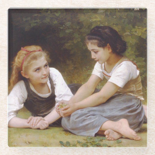Les Noisettes: Junge Mädchen sammeln Haselnüsse Glasuntersetzer (Vorderseite)