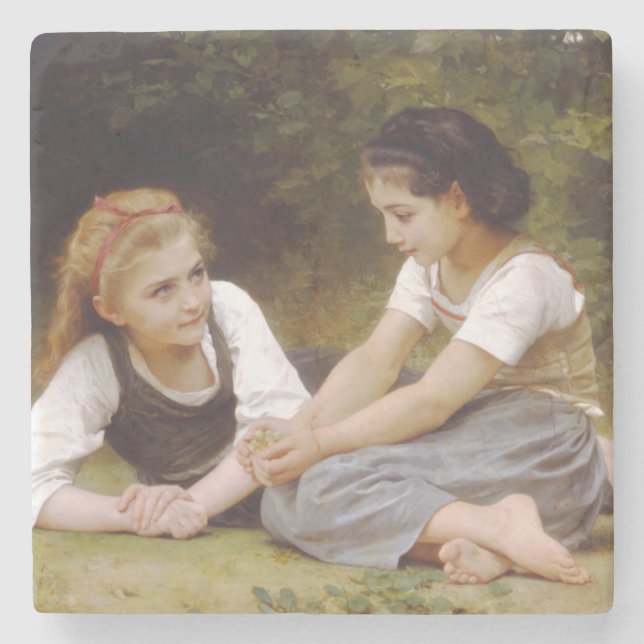 Les Noisettes: Junge Mädchen sammeln Haselnüsse Steinuntersetzer (Vorderseite)