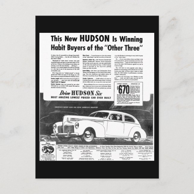 Les nouvelles cartes postales Hudson 1940 (Devant)