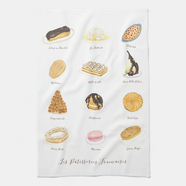 Les Pâtisserie Françaises Aquarell Geschirrtuch (Vertikal)