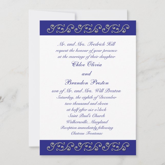 Les perles et le Faire-part de mariage bleu saphir (Devant)