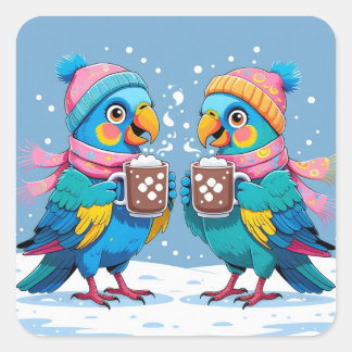 Les perroquets boivent chocolat chaud autocollant