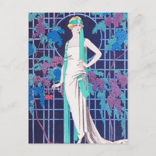 Les Roses et la carte postale Art déco de nuit