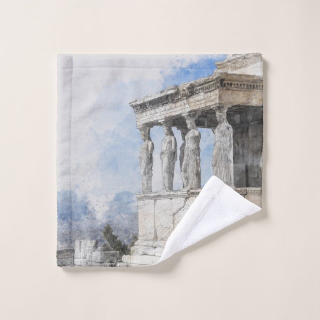 Les ruines des sites antiques aquarelles à Athènes (Gant de toilette)