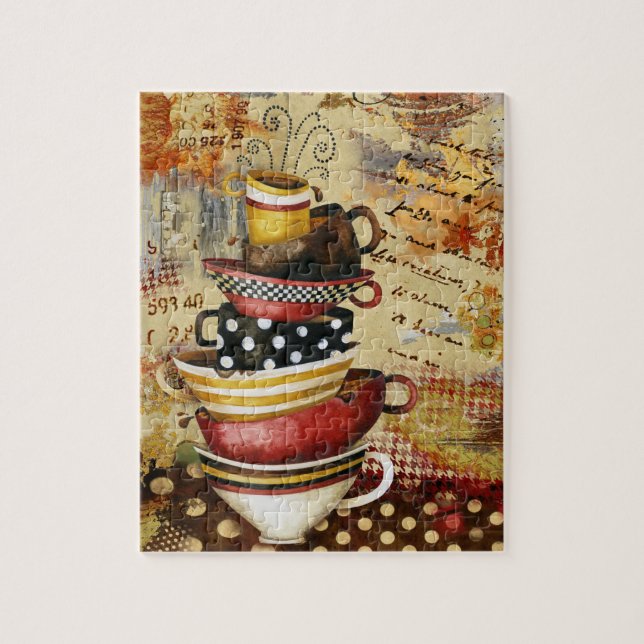 Les tasses de café devinent le puzzle (Vertical)