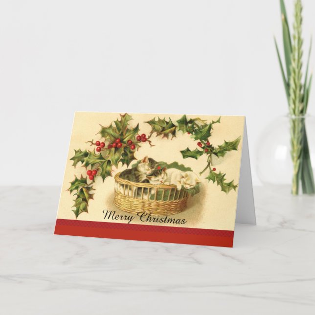 Les trois chatons dans une panier Carte de Noël (Devant)