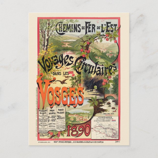 Les Vosges France Vintag Railroad Poster 1890 Postkarte (Vorderseite)