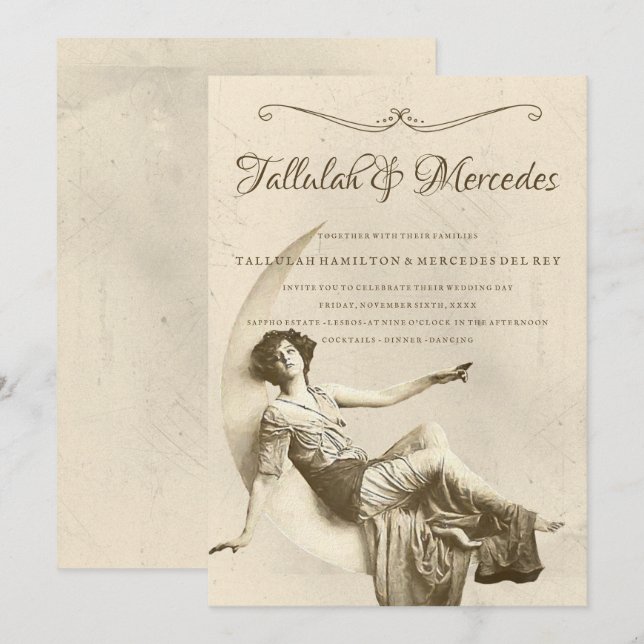 Lesben bis Mondfeier Hochzeit Einladung (Vorne/Hinten)