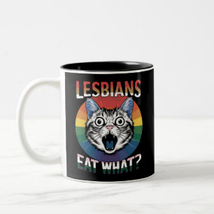 Lesben essen, was Katzen Humor LGBTQ Stolz-Flagge Zweifarbige Tasse