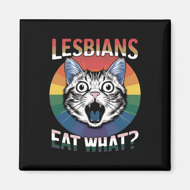 Lesben essen, was Spaß-Katze-LGBTQ-Stolperflagge Magnet (Vorne)
