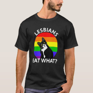 Lesben essen was süße schwarze Katze LGBT Farbe T-Shirt