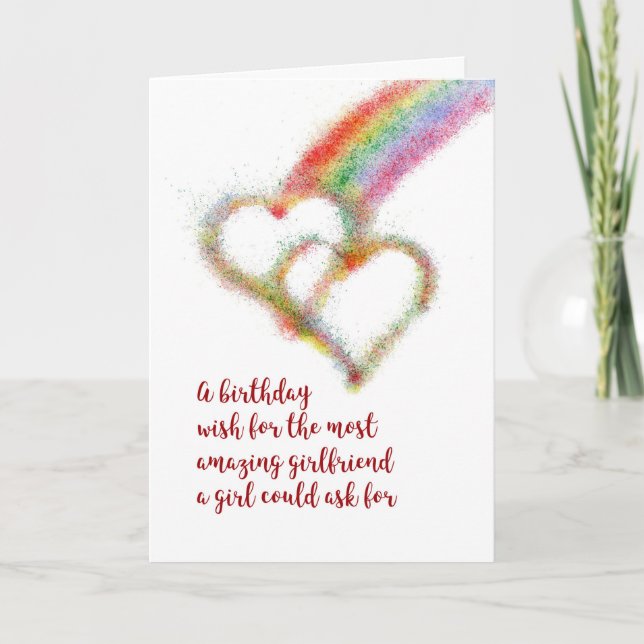 Lesbian Birthday Wish for Girlfriend, Hearts Karte (Vorderseite)