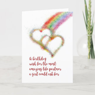 Lesbian Birthday Wish for Life Partner, Rainbow Karte
