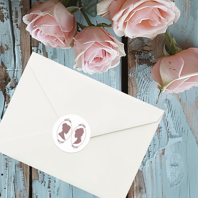 Lesbian Brides Regency Pink Roses Runder Aufkleber (Von Creator hochgeladen)