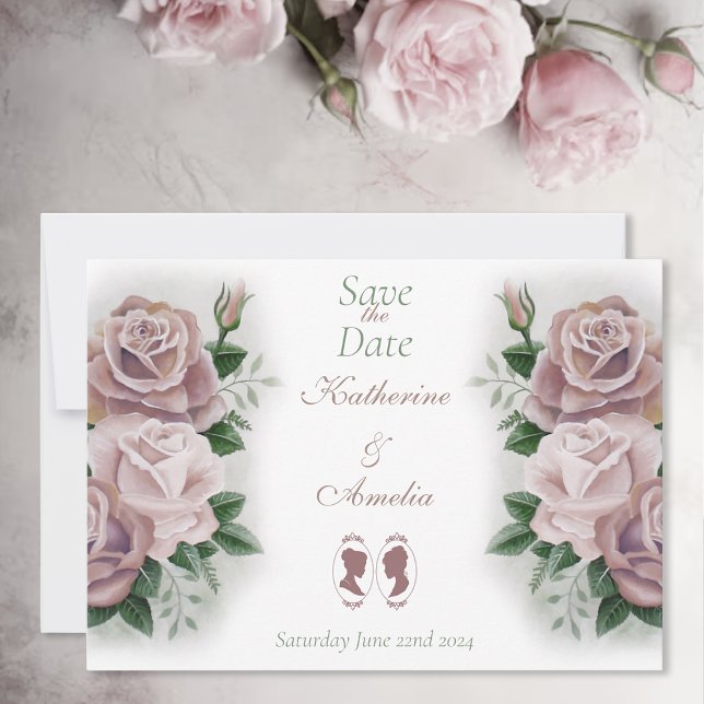 Lesbian Brides Regency Pink Roses Save The Date (Von Creator hochgeladen)