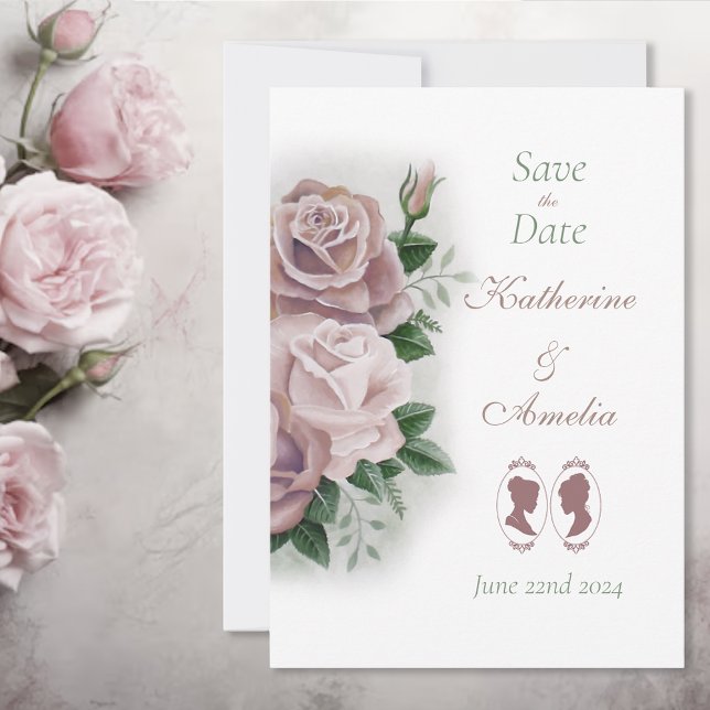 Lesbian Brides Regency Pink Roses Save The Date (Von Creator hochgeladen)