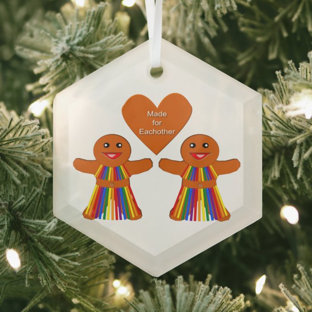 Lesbian Christmas Gingerbread Ladys Couple Ornament Aus Glas (Insitu)