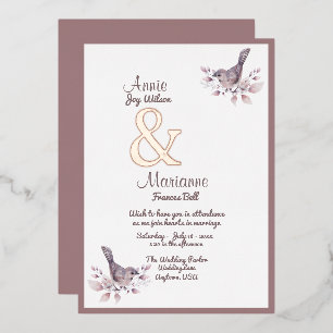 Lesbian Couple Dusty Burgundy Rose Gold Amperand Folieneinladung