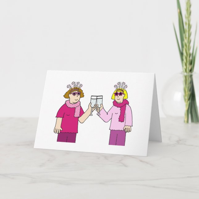 Lesbian Couple, Glückwunsch Fun Cartoon Karte (Vorderseite)