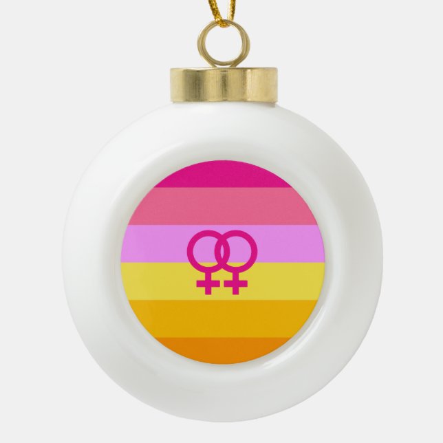 Lesbian Dawn Pride WLW Keramik Kugel-Ornament (Vorderseite)