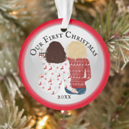 Lesbian First Christmas FOTO romantic red Ornament