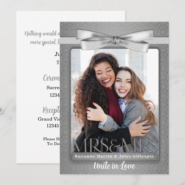 Lesbian Gay Wedding Einladung zwei Brides Silver (Vorne/Hinten)