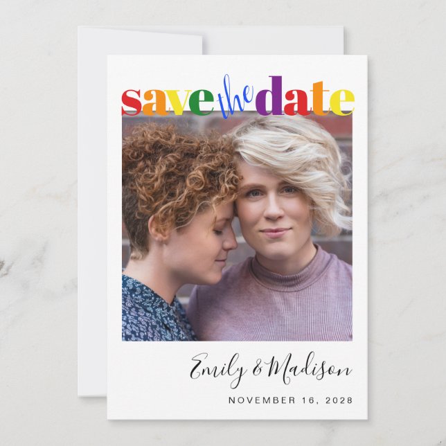 Lesbian Gay Wedding Rainbow Foto Save the Date (Vorderseite)