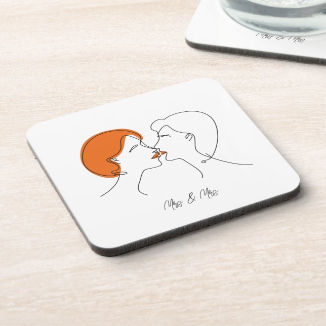 Lesbian Kiss Abstrakt Line Kunst Personalisiert Getränkeuntersetzer (Linke Seite)