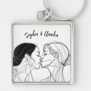 Lesbian Kiss Elegant Couple Matching Schlüsselanhänger