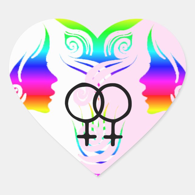 Lesbian Love Pride Rainbow Women Stickers Coeur (Devant)