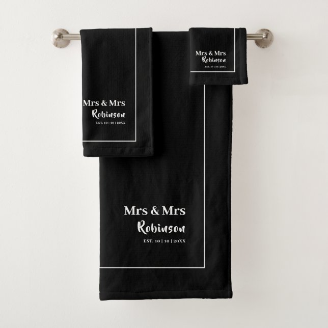 Lesbian Newlyweds Mrs & Mrs Personalisiert Large Badhandtuch Set (Insitu)
