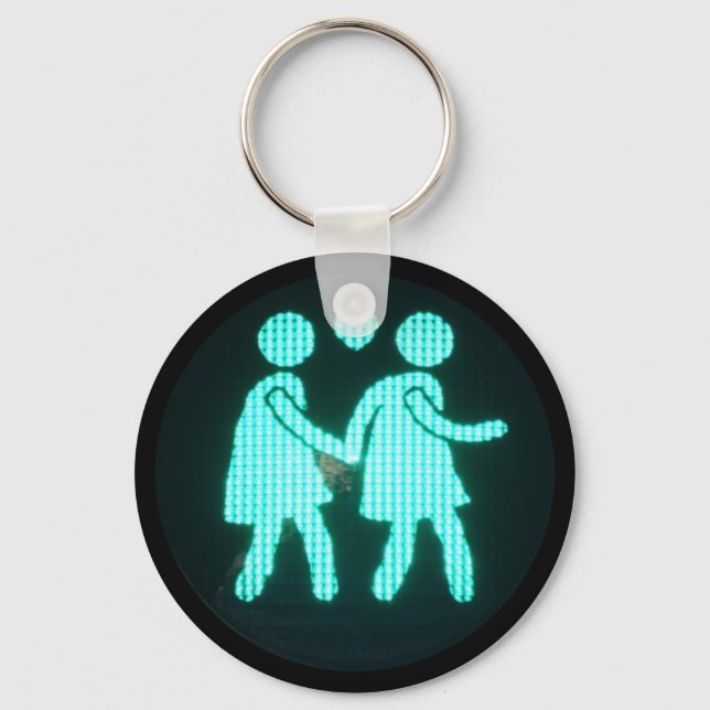 Lesbian Pedestrian Signal Keychain (Button Style) Schlüsselanhänger (Vorderseite)