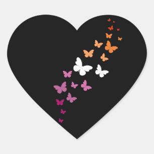 Lesbian Pride Butterfly Trail Herz-Aufkleber