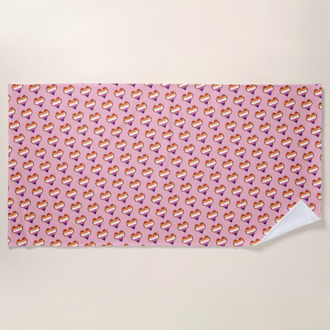 Lesbian Pride Heart Pattern Beach Handtuch (Vorderseite)