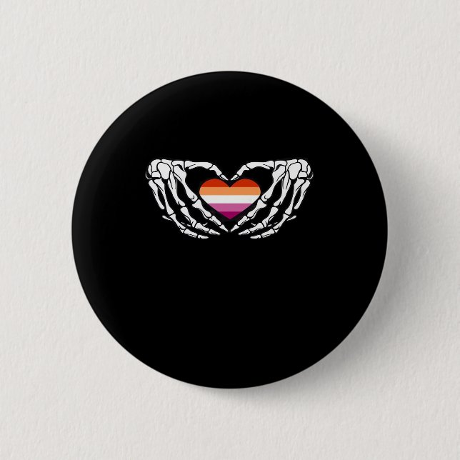 Lesbian Pride Skeleton Halloween Wlw Goth Heart Cl Button (Vorderseite)