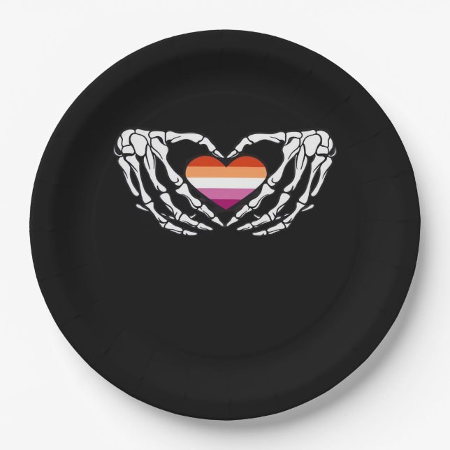 Lesbian Pride Skeleton Halloween Wlw Goth Heart Cl Pappteller (Vorderseite)