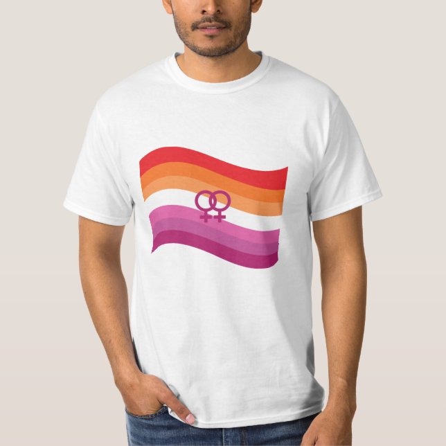 Lesbian Sunset Liebe Pride Wavy Flag T-Shirt (Vorderseite)