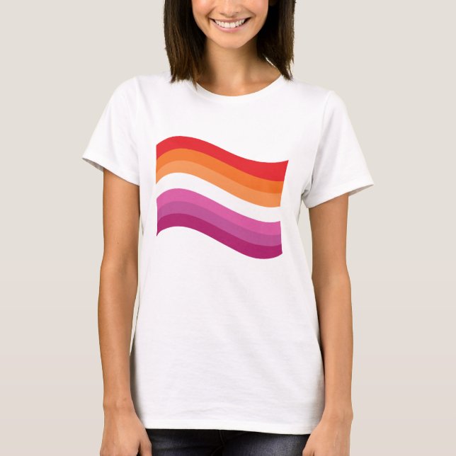 Lesbian Sunset Pride Wavy Flag T-Shirt (Vorderseite)