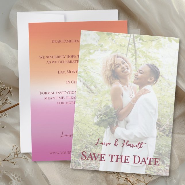 Lesbian Wedding Photo Pride Flag Gradient Save The Date (Von Creator hochgeladen)